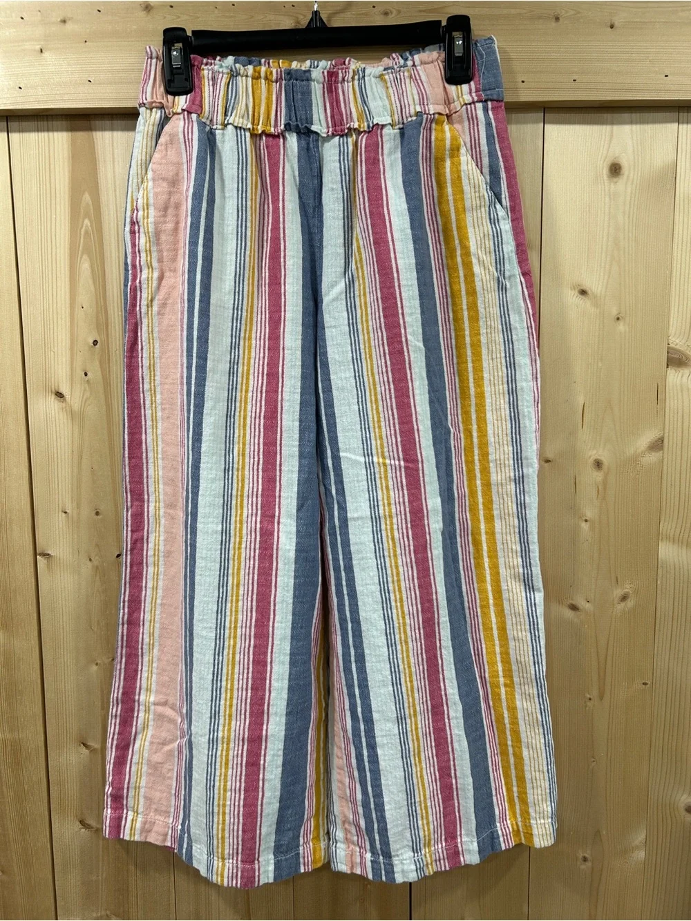 a.n.a Striped Wide Leg Linen Blend Paper Bag Waist Pants, Small Boho Beachy - Picture 1 of 7